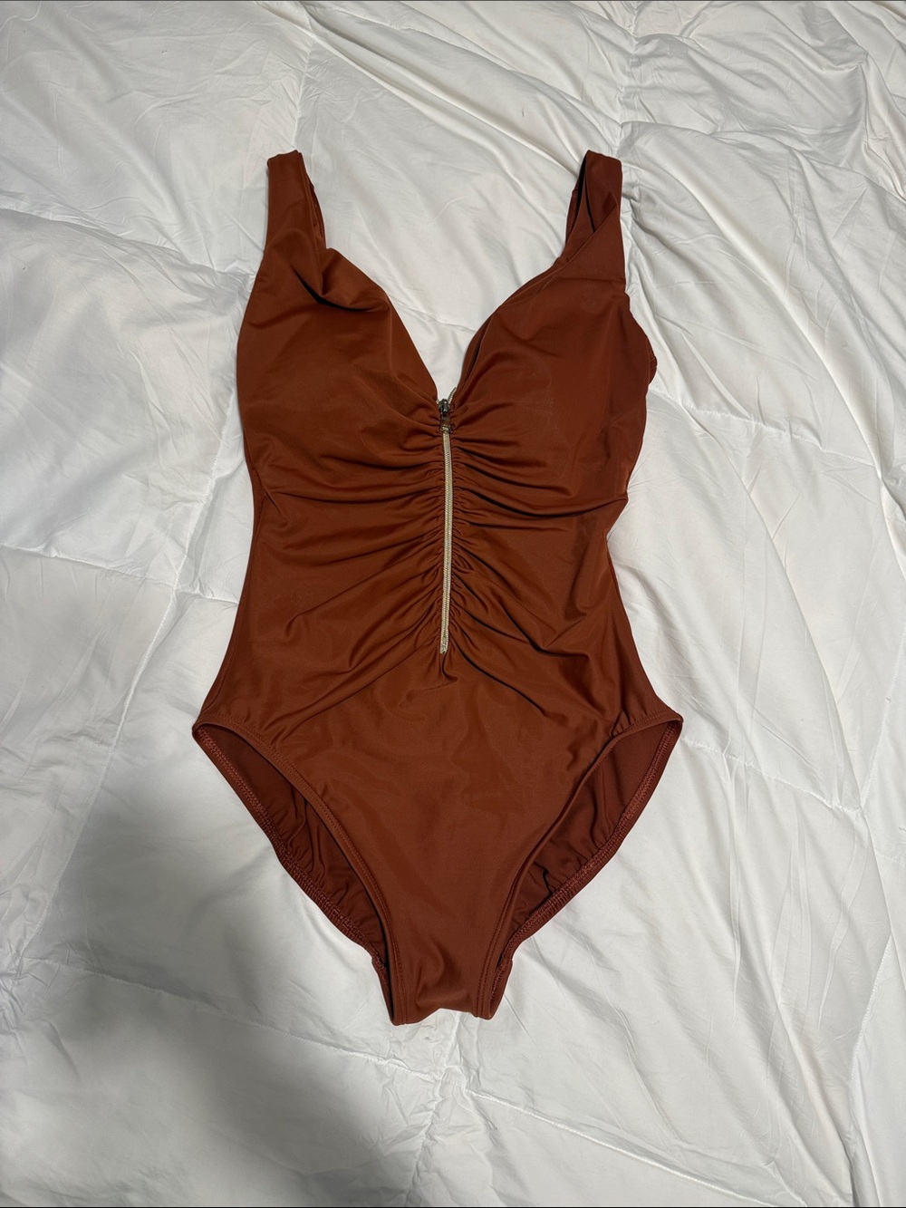 Miraclesuit Rust Brown One-Piece Swimsuit Center Zipper SUPER SEXY size 10 NWOT
